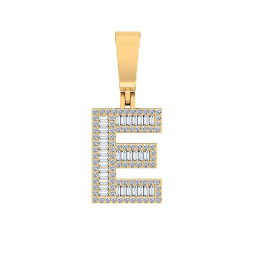 10K Yellow Gold Baguette Diamond Initial E Letter Pendant 1/2 Ctw