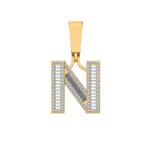10K Yellow Gold Baguette Diamond Initial N Letter Pendant 1/2 Ctw