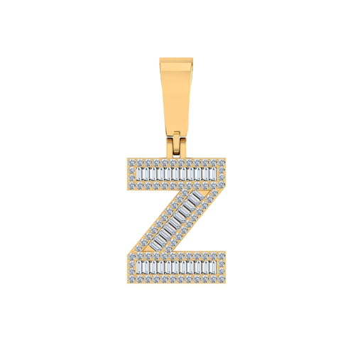 10K Yellow Gold Baguette Diamond Initial Z Letter Pendant 1/2 Ctw