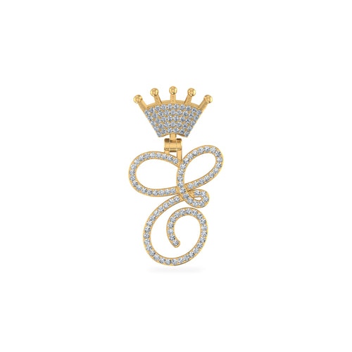 10K Yellow Gold Round Diamond Crown E Letter Initial Pendant 1/5 Ctw