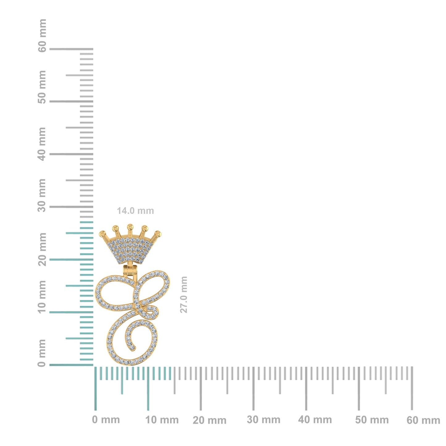 10K Yellow Gold Round Diamond Crown E Letter Initial Pendant 1/5 Ctw