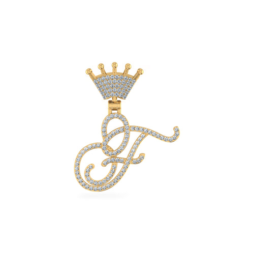 10K Yellow Gold Round Diamond Crown F Letter Initial Pendant 1/4 Ctw
