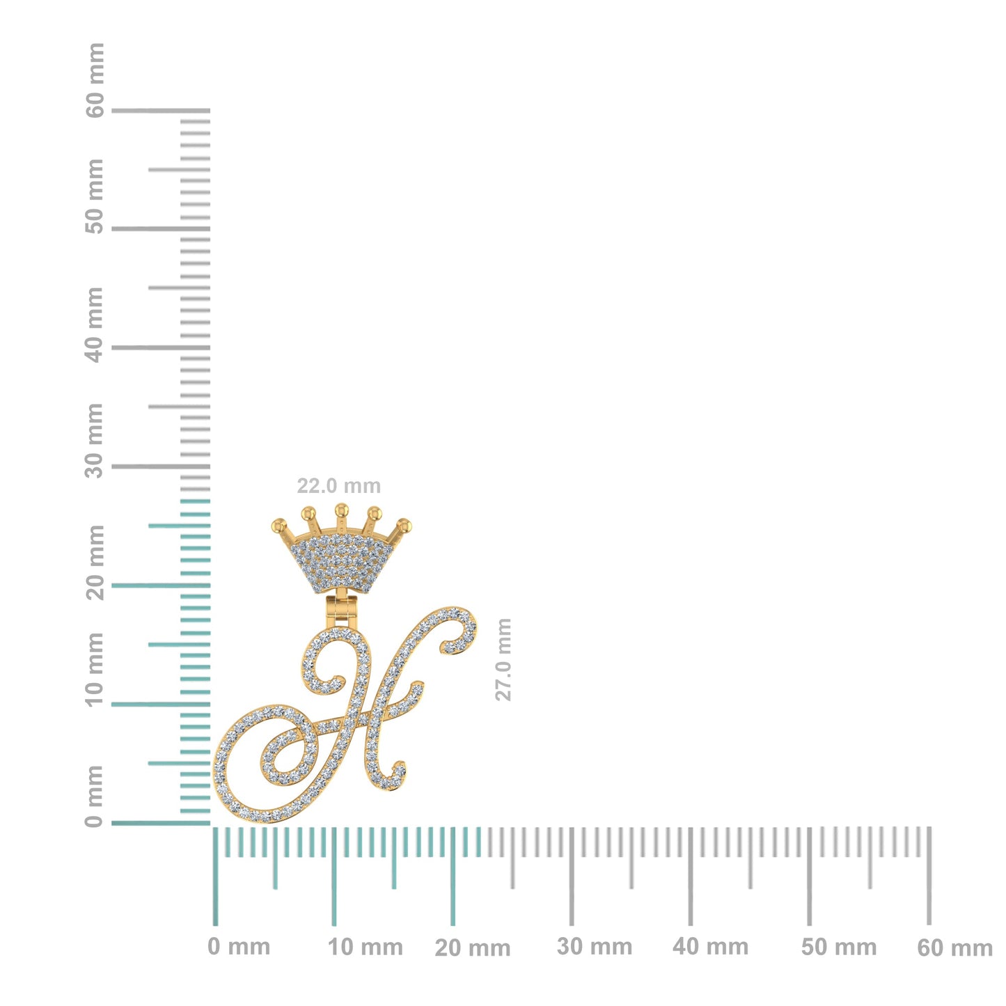 10K Yellow Gold Round Diamond Crown H Letter Initial Pendant 1/4 Ctw