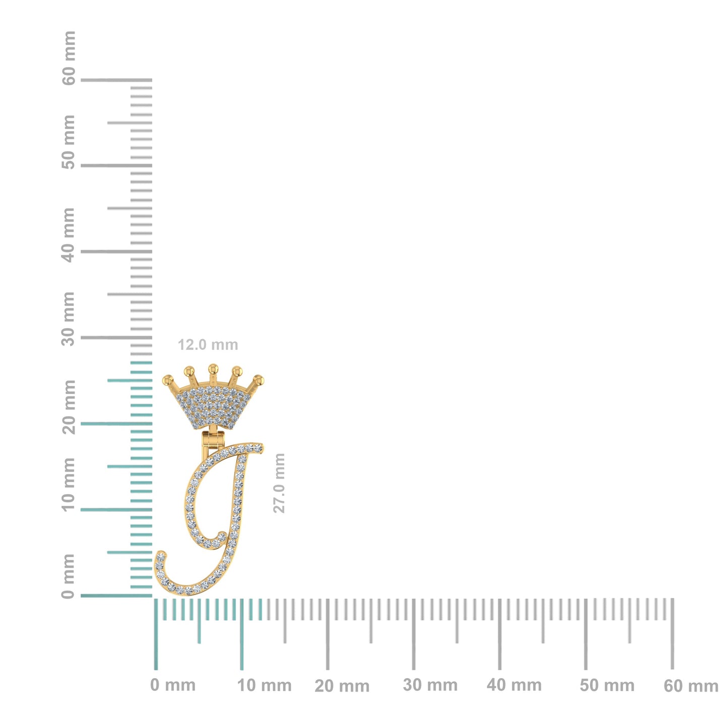 10K Yellow Gold Round Diamond Crown I Letter Initial Pendant 1/6 Ctw
