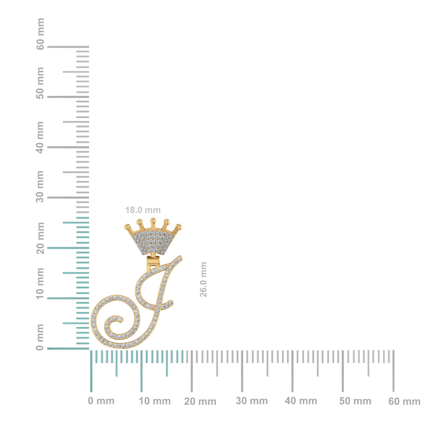 10K Yellow Gold Round Diamond Crown J Letter Initial Pendant 1/5 Ctw