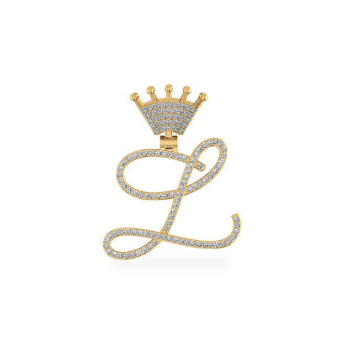 10K Yellow Gold Round Diamond Crown L Letter Initial Pendant 1/4 Ctw