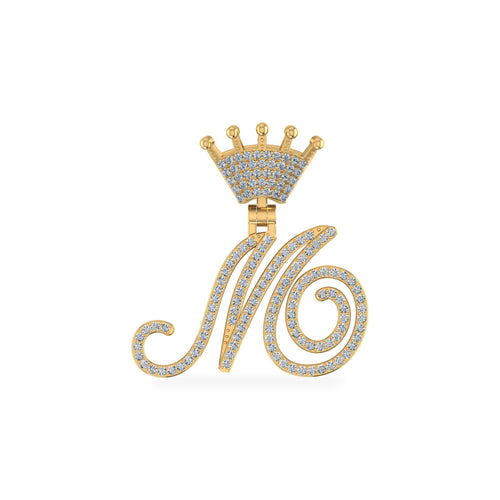 10K Yellow Gold Round Diamond Crown M Letter Initial Pendant 1/4 Ctw
