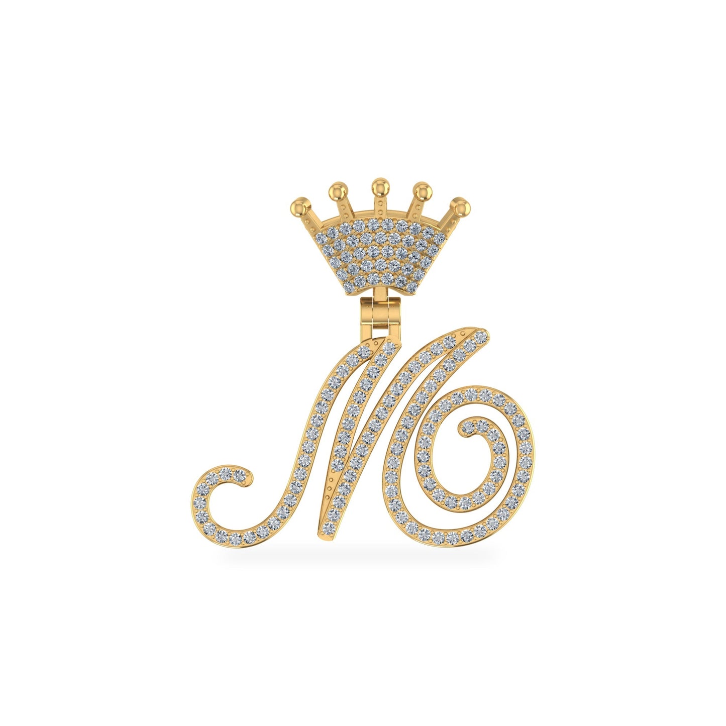 10K Yellow Gold Round Diamond Crown M Letter Initial Pendant 1/4 Ctw
