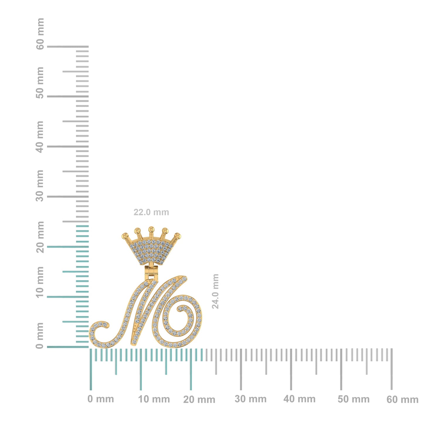 10K Yellow Gold Round Diamond Crown M Letter Initial Pendant 1/4 Ctw