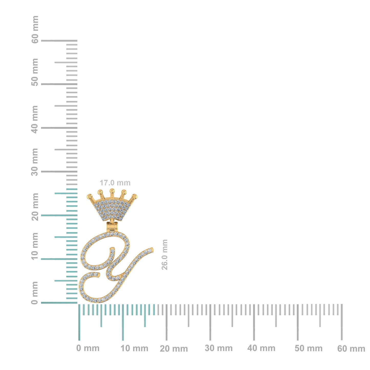 10K Yellow Gold Round Diamond Crown Y Letter Initial Pendant 1/5 Ctw