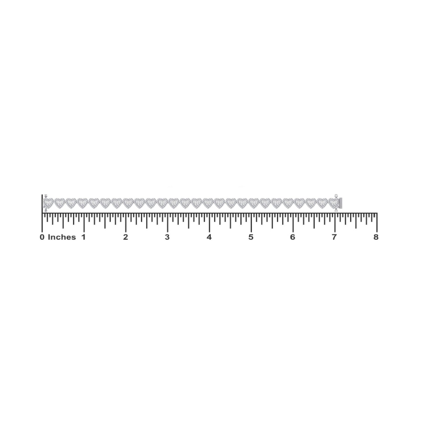 10K White Gold Round Baguette Diamond Heart Designer 7 Inch Bracelet 2-1/6 Ctw