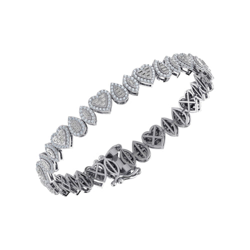 10K White Gold Round Baguette Diamond Designer 7 Inch Bracelet 2-3/8 Ctw