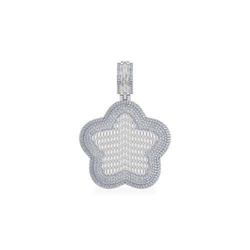 10K White Gold Round Baguette Diamond Star Designer Charm Pendant 3-3/4 Ctw