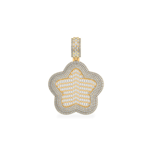 10K Yellow Gold Round Baguette Diamond Star Designer Charm Pendant 3-3/4 Ctw