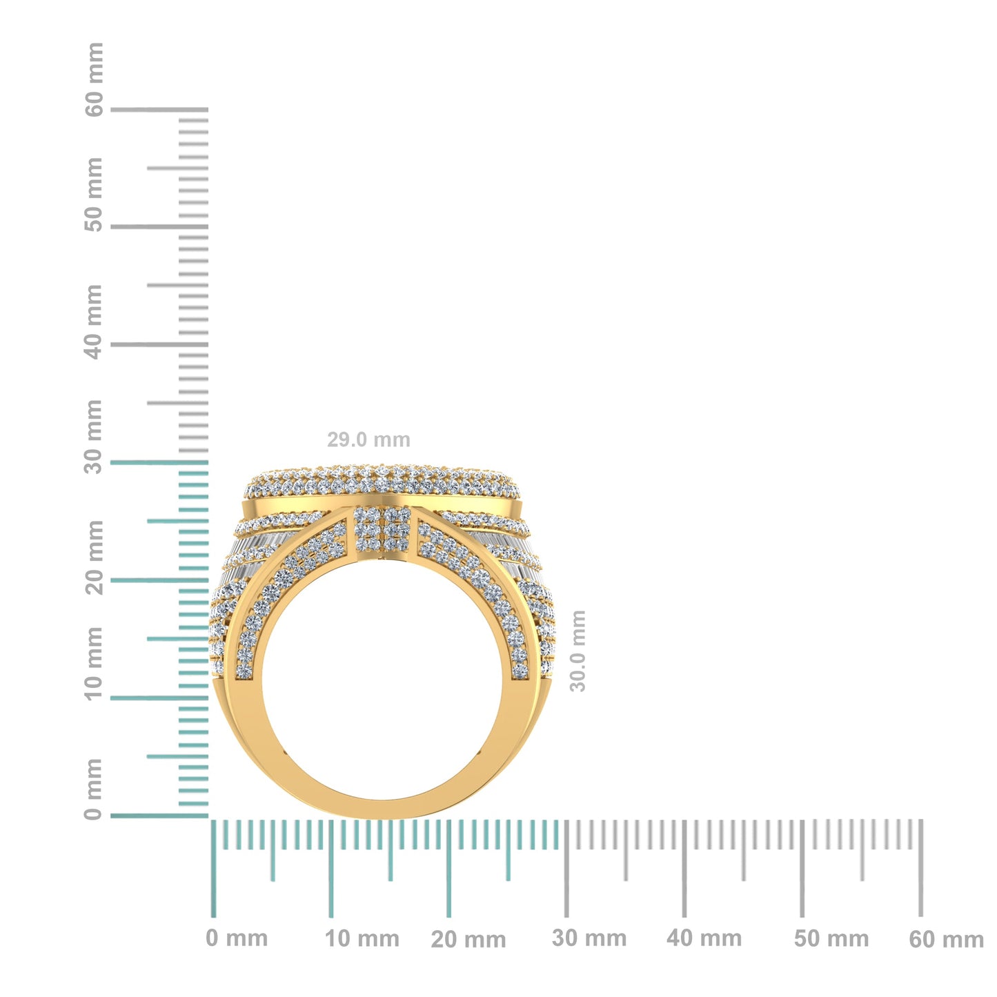 10K Yellow Gold Round Baguette Diamond Heart Shape Designer Size 10 Mens Ring 4-1/2 Ctw