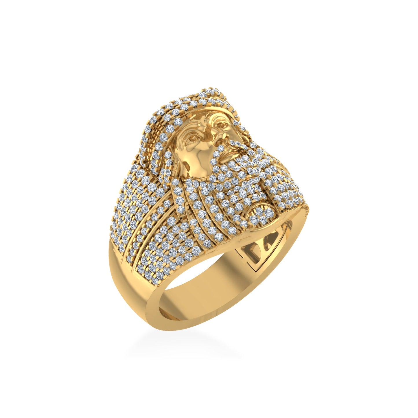 10K Yellow Gold Round Diamond 3D Jesus Religious Size 10 Mens Ring 1-3/4 Ctw
