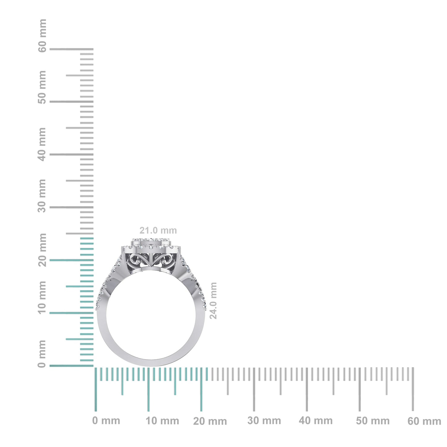 10K White Gold Round Diamond Pear Shape Halo Designer Womens Ring Size 7 1-3/8 Ctw