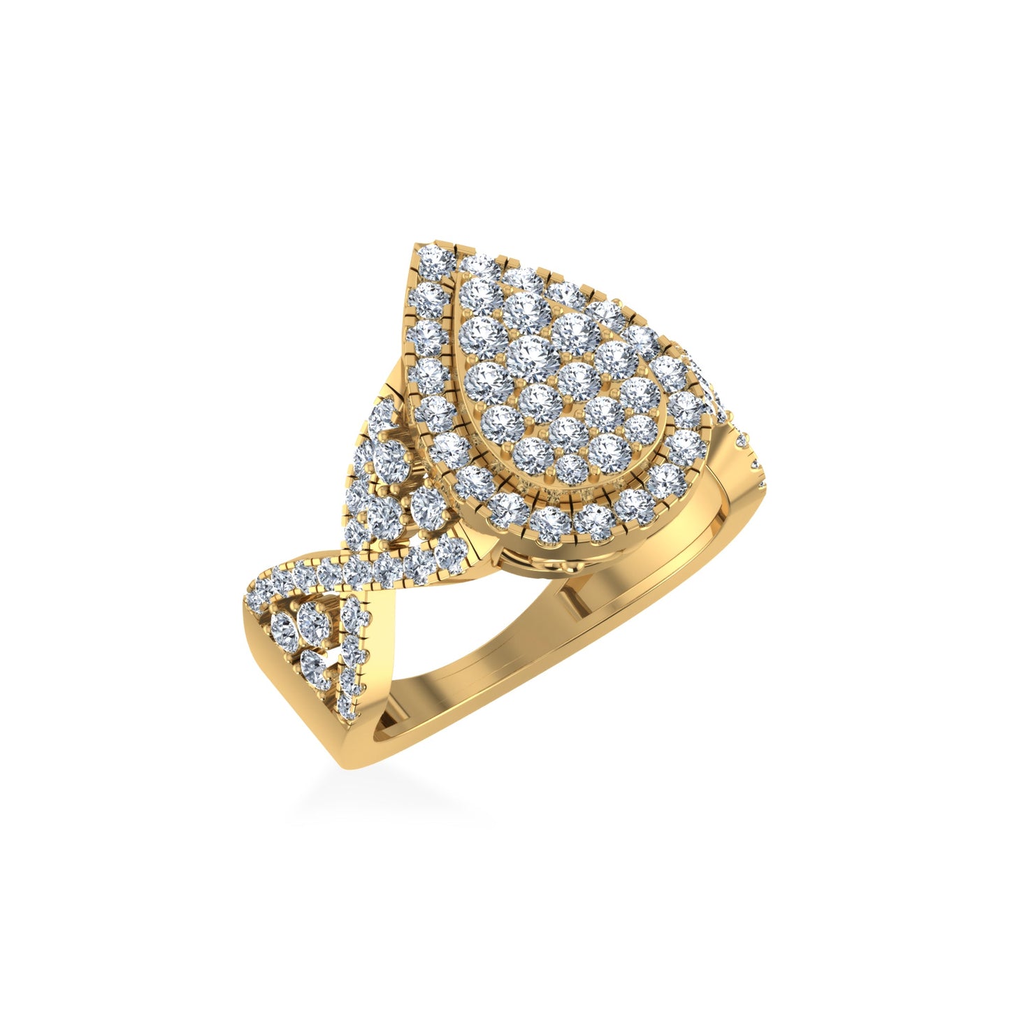 10K Yellow Gold Round Diamond Pear Shape Halo Designer Womens Ring Size 7 1-3/8 Ctw