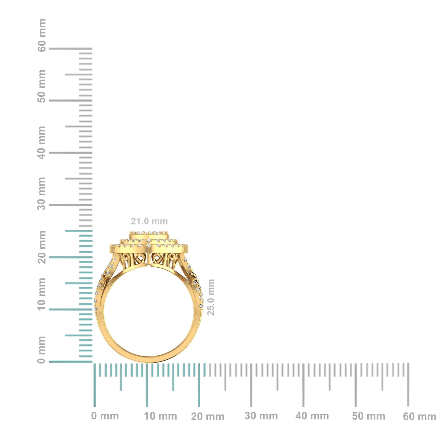 10K Yellow Gold Round Diamond Two Row Heart Shape Womens Ring Size 7 1 Ctw