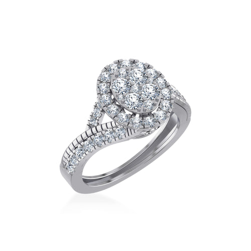 10K White Gold Round Diamond Halo Designer Womens Ring Size 7 1-1/5 Ctw