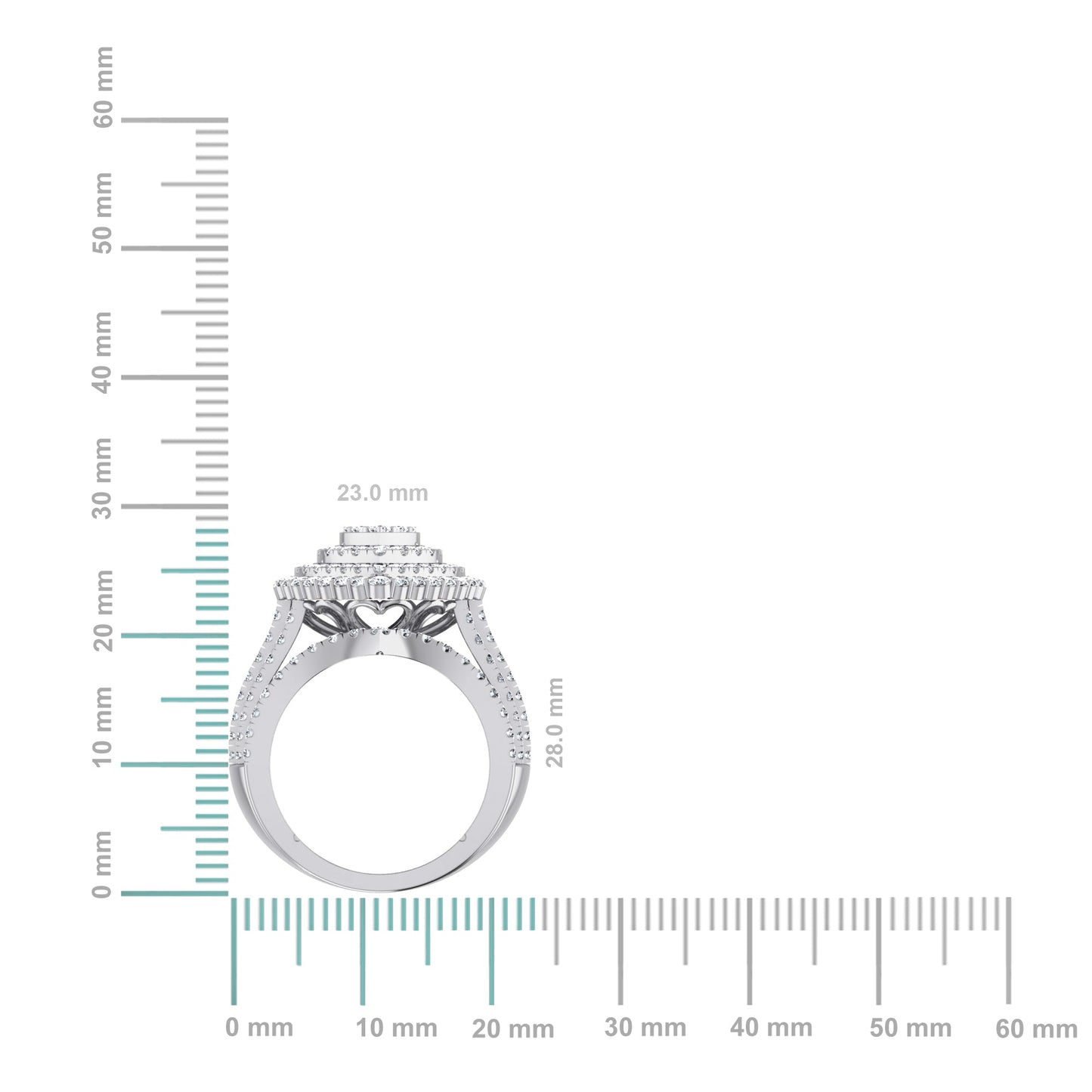 10K White Gold Round Diamond Heart Shape Designer Womens Ring Size 7 2-3/8 Ctw