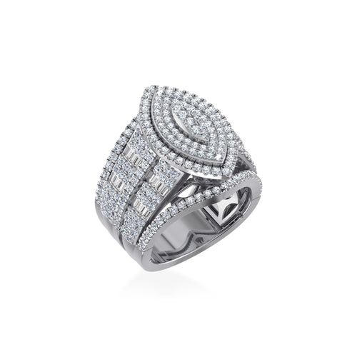 10K White Gold Round Baguette Diamond Marquise Shape Designer Womens Ring Size 7 2 Ctw