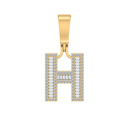 10K Yellow Gold Baguette Diamond Initial H Letter Pendant 1/2 Ctw
