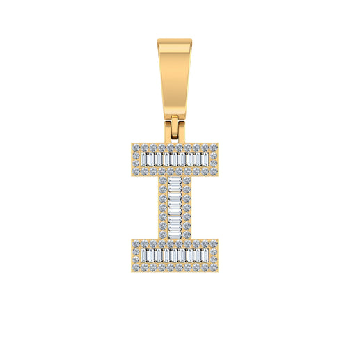 10K Yellow Gold Baguette Diamond Initial I Letter Pendant 1/3 Ctw