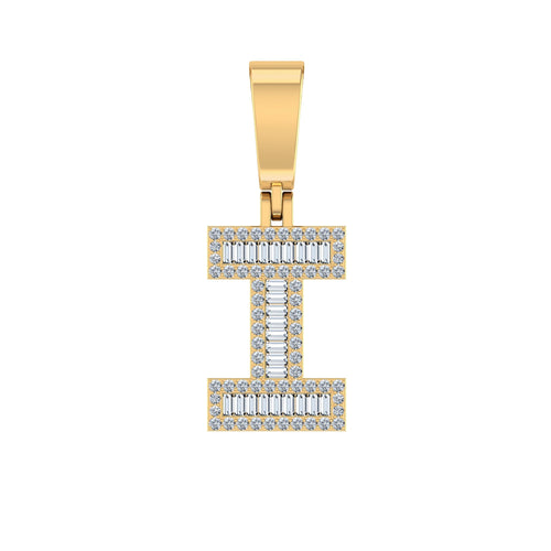 10K Yellow Gold Baguette Diamond Initial I Letter Pendant 1/3 Ctw
