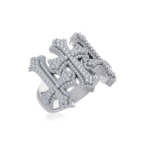 10K White Gold Three Cross Religious Mens Rings 1-3/8 Ctw