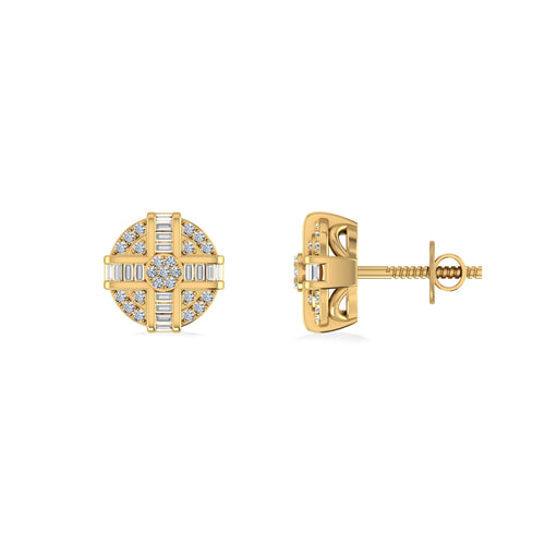 10K Yellow Gold Round Diamond Designer Mens Stud Earring 1/4 Ctw