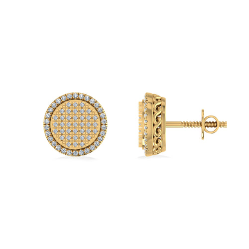 10K Yellow Gold Round Diamond Designer Halo Mens Stud Earring 1/3 Ctw