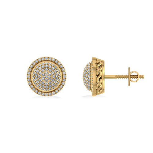 10K Yellow Gold Round Diamond Designer Halo Mens Stud Earring 1/4 Ctw