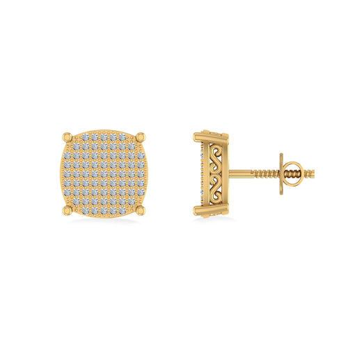 10K Yellow Gold Round Diamond Designer Mens Stud Earring 3/8 Ctw