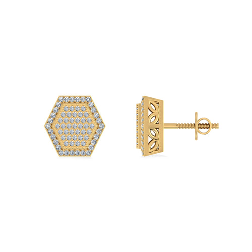 10K Yellow Gold Round Diamond Octagon Shape Designer Mens Stud Earring 1/5 Ctw