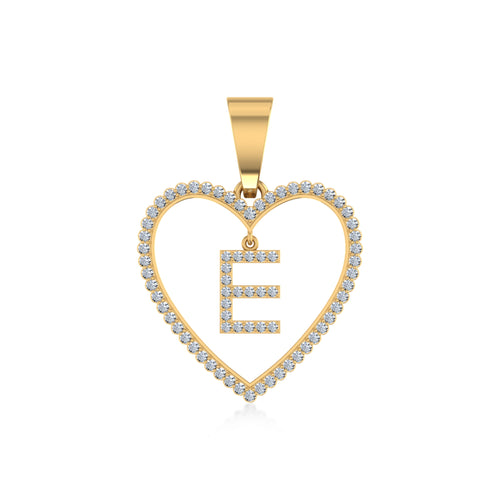 10K Yellow Gold Diamond Initial Heart E Letter Pendant 1/5 Ctw