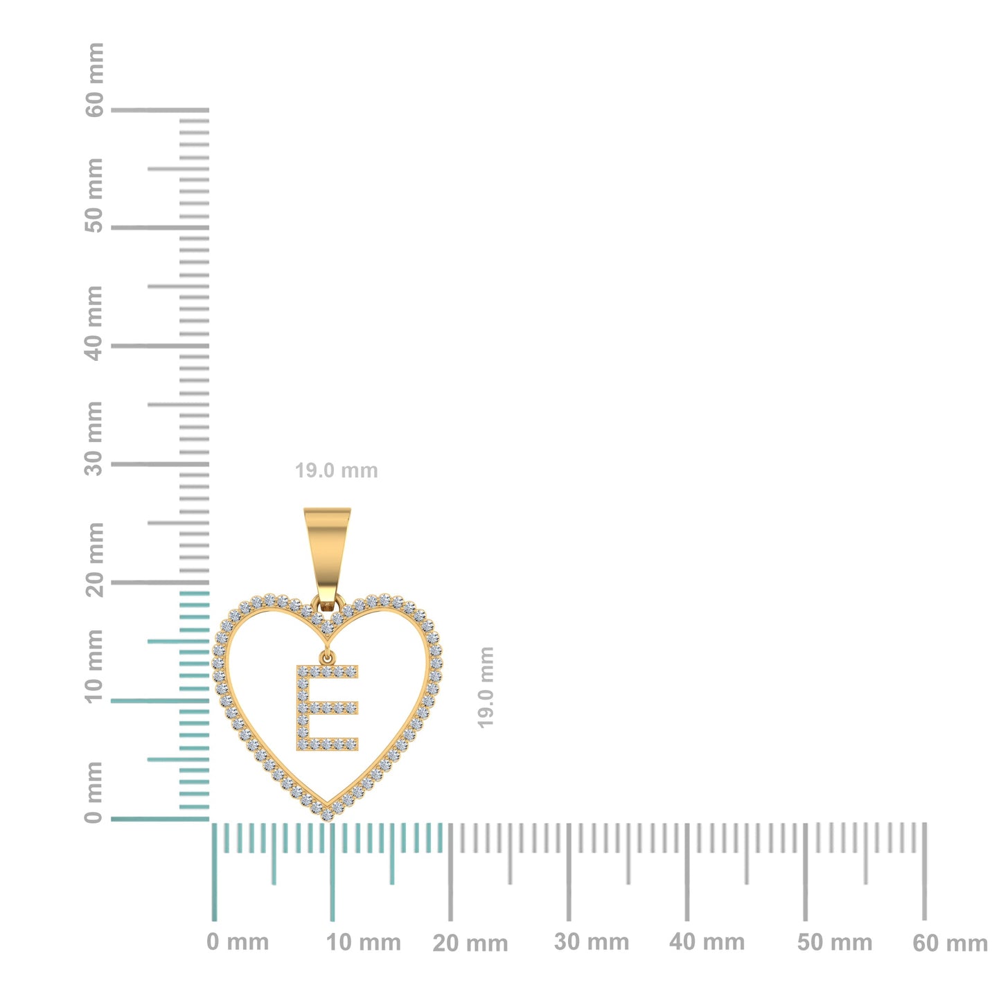 10K Yellow Gold Diamond Initial Heart E Letter Pendant 1/5 Ctw