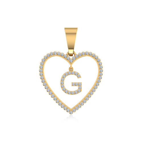 10K Yellow Gold Diamond Initial Heart G Letter Pendant 1/5 Ctw
