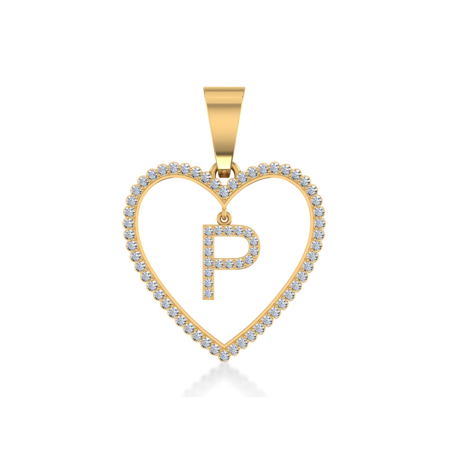 10K Yellow Gold Diamond Initial Heart P Letter Pendant 1/5 Ctw