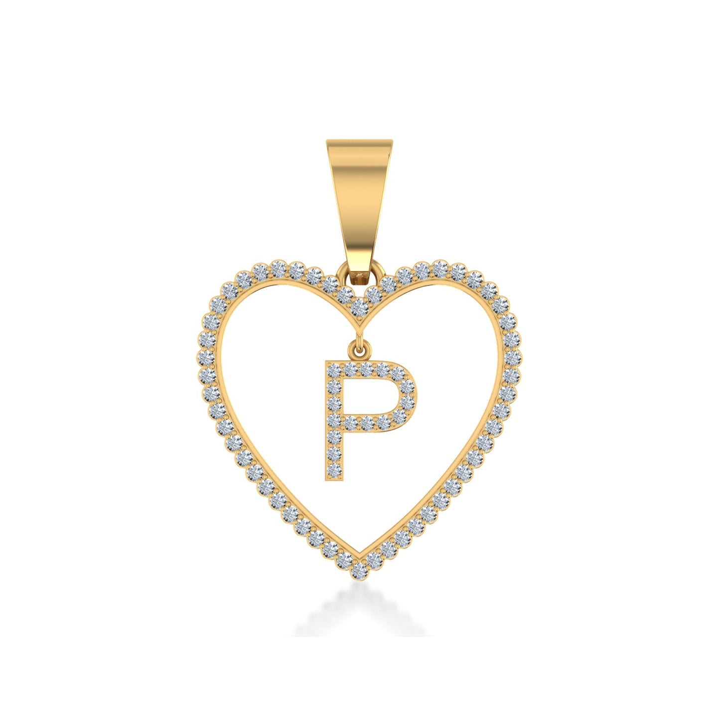 10K Yellow Gold Diamond Initial Heart P Letter Pendant 1/5 Ctw