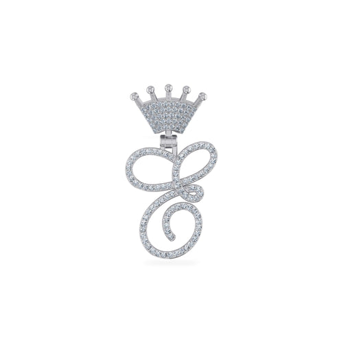 10K White Gold Round Diamond Crown C Letter Initial Pendant 1/4 Ctw
