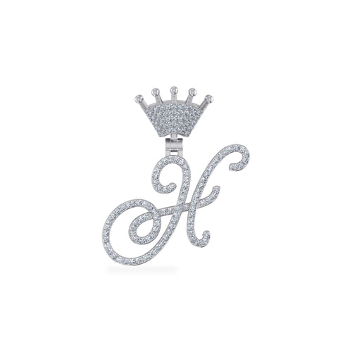10K White Gold Round Diamond Crown H Letter Initial Pendant 1/4 Ctw