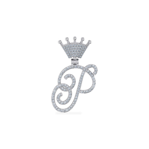 10K White Gold Round Diamond Crown P Letter Initial Pendant 1/4 Ctw