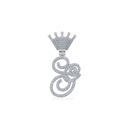10K White Gold Round Diamond Crown S Letter Initial Pendant 1/4 Ctw