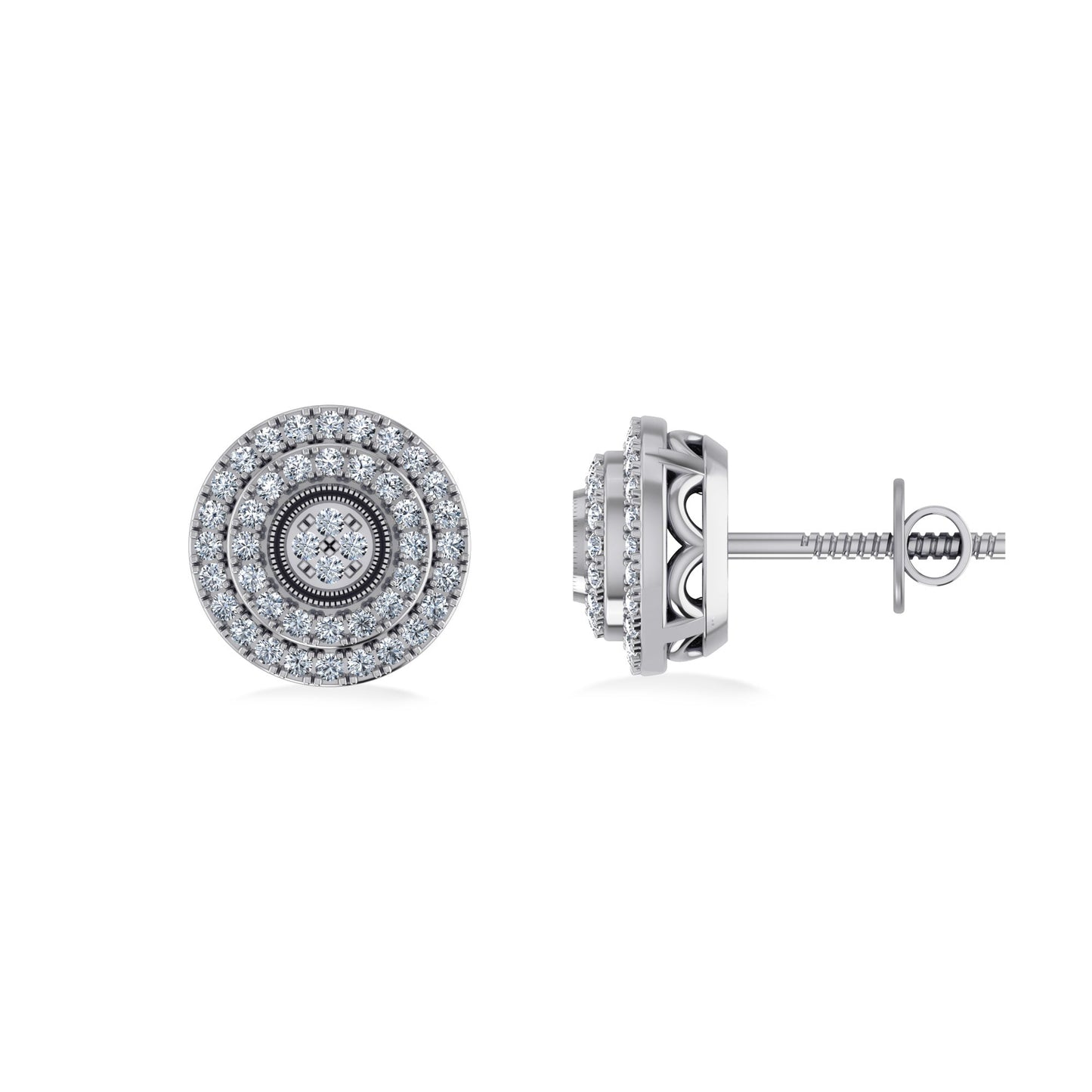 10K White Gold Round Diamond Designer Mens Stud Earring 1/5 Ctw