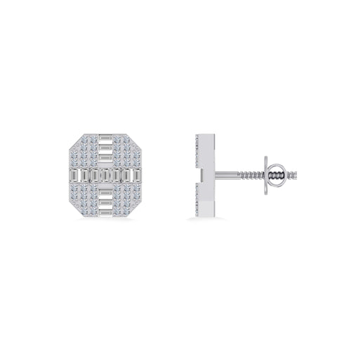 10K White Gold Round Baguette Diamond Designer Mens Stud Earring 1/3 Ctw