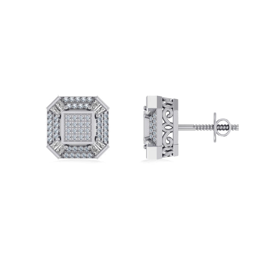 10K White Gold Round Baguette Diamond Designer Mens Stud Earring 1/4 Ctw