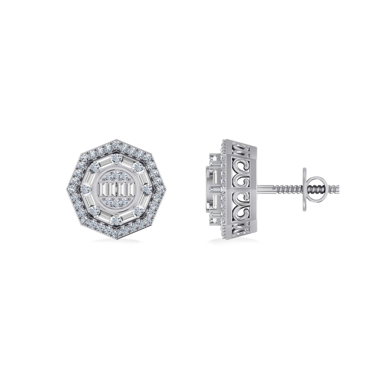 10K White Gold Round Diamond Designer Mens Stud Earring 1/3 Ctw