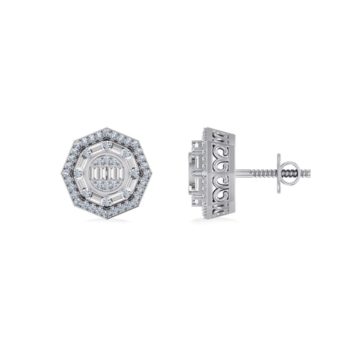 10K White Gold Round Diamond Designer Mens Stud Earring 1/3 Ctw