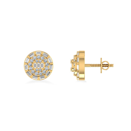 10K Yellow Gold Round Baguette Diamond Designer Earring 3/8 Ctw